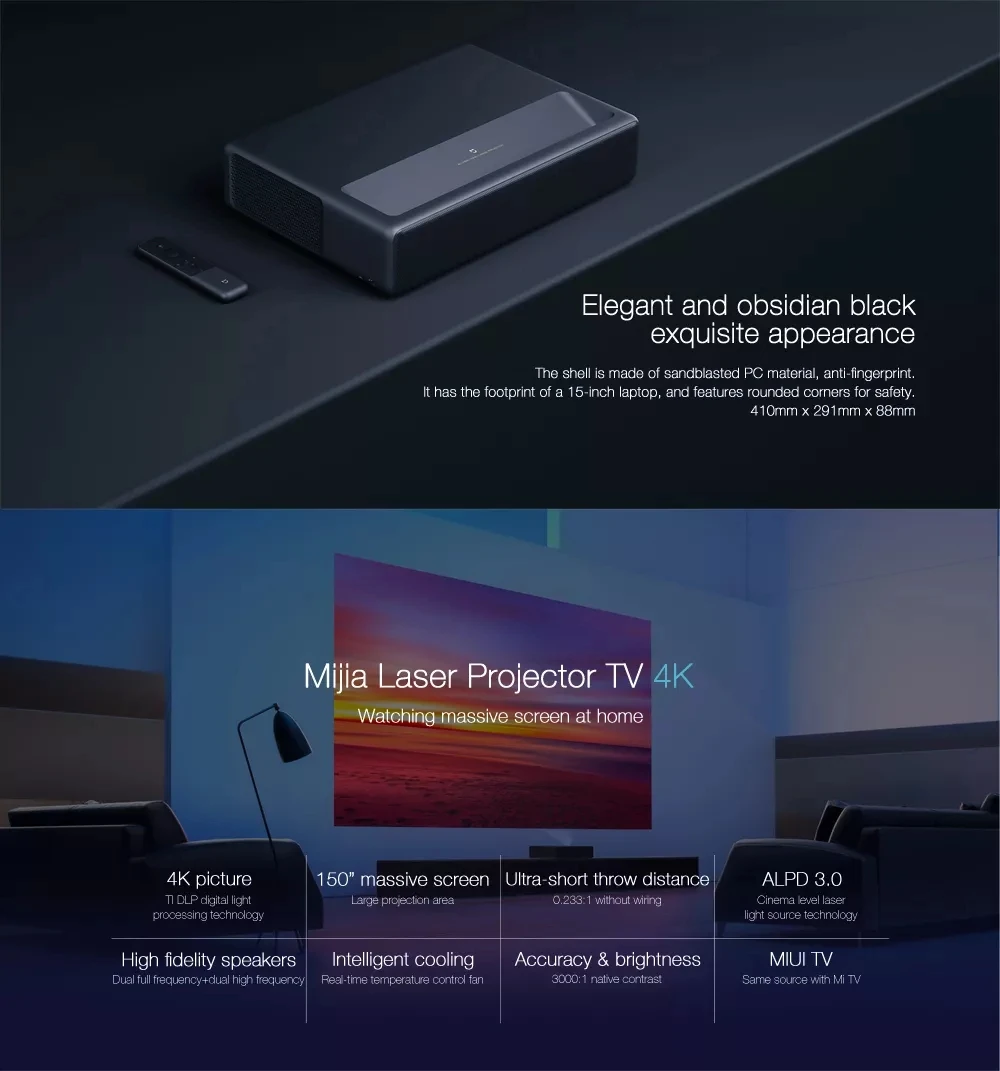 Проектор Xiaomi Mijia 4K английский интерфейс HD Bluetooth домашний кинотеатр проектор 3D проектор HDR DOLBY DTS 2 Гб ОЗУ 16 г