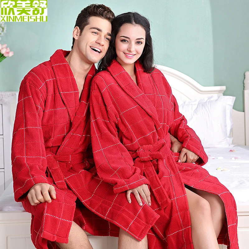 Женский хлопковый Халат темно-красного цвета длинный теплый махровый | Женская