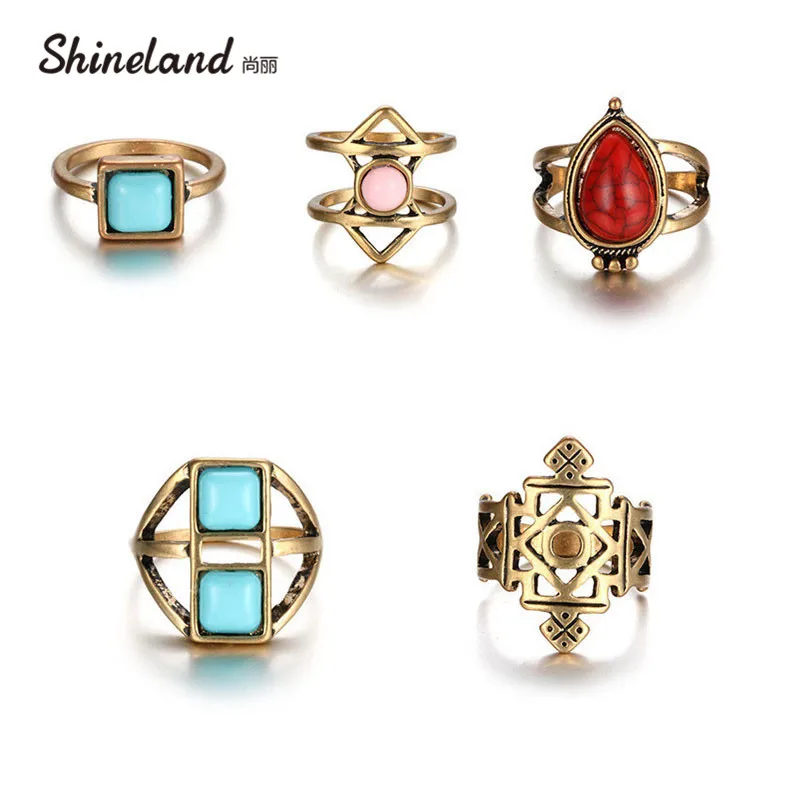 Shineland 5 шт./компл. красочные Бохо миди кольцо набор винтажный стимпанк Anillos колечки