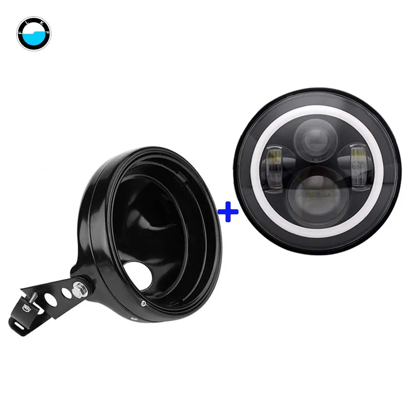 black set Аксессуары для мотоцикла, мотоцикл 7 дюймовый светодиодный фар with" СВЕТОДИОДНЫЙ Ведро фары Корпус для мотоцикла - Цвет: black set
