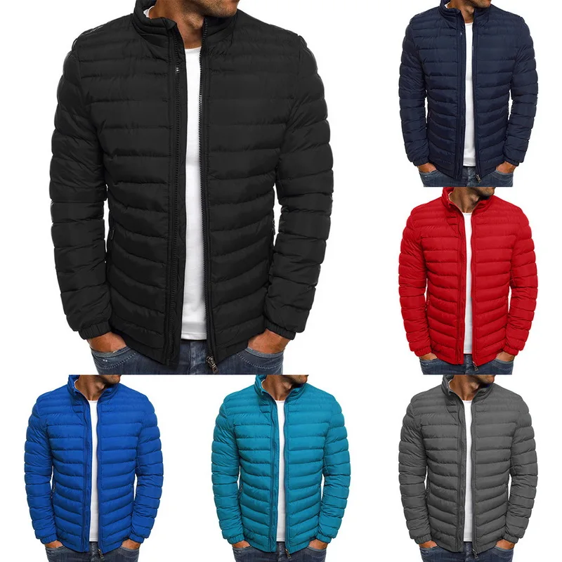 HEFLASHOR Mens Solid Warm Parka Autumn Winter men jacket coat Trench Waterproof Zipper Pocket Stand Collar Male Striped Parkas | Мужская