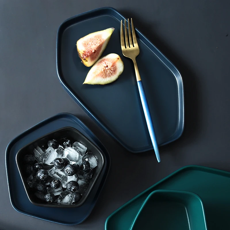 

set of 3pcs geometric rice plates dishes food plates solid color