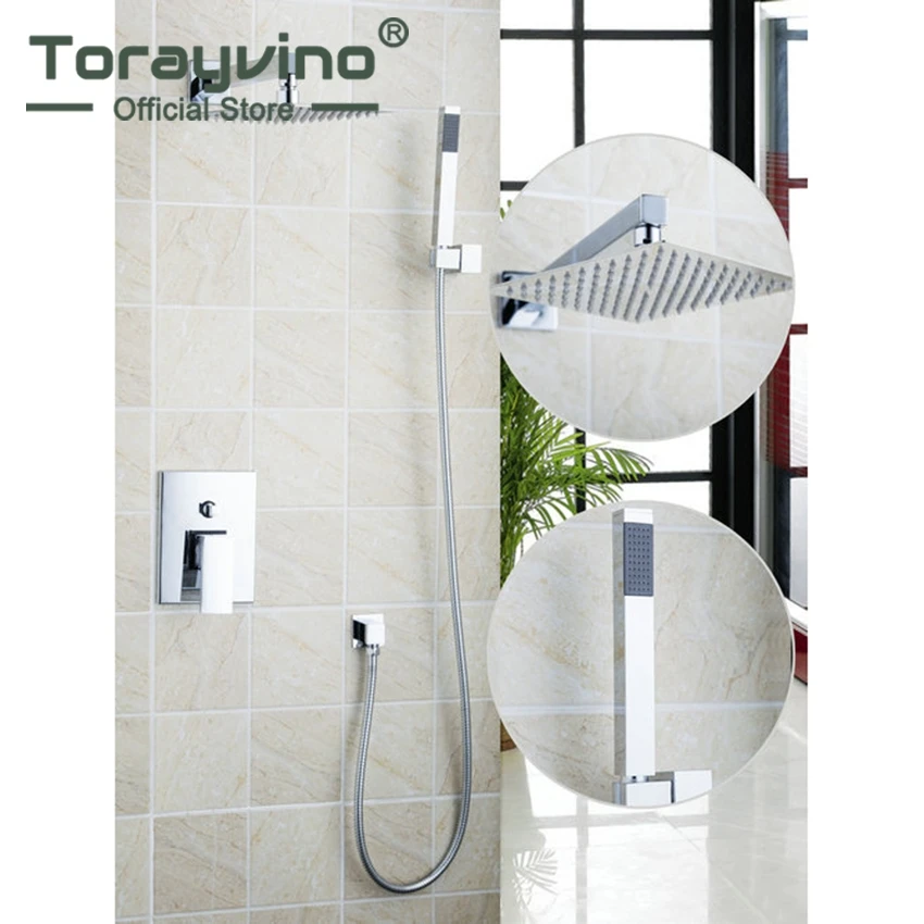 

Torayvino Classic Style Wall Mounted Shower Faucet Set Bathtub Mixer Tap Chrome 10" Shower Head Bathroom Rainfall 50224-43B