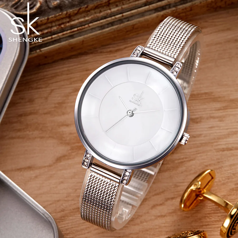 Shengke оригинальный браслет часы для леди мода платье золото Очаровательная цепь