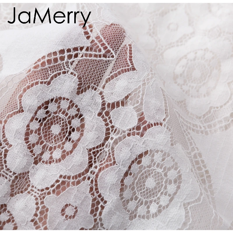 Винтажная пикантная белая кружевная ажурная женская блузка JaMerry рубашка с
