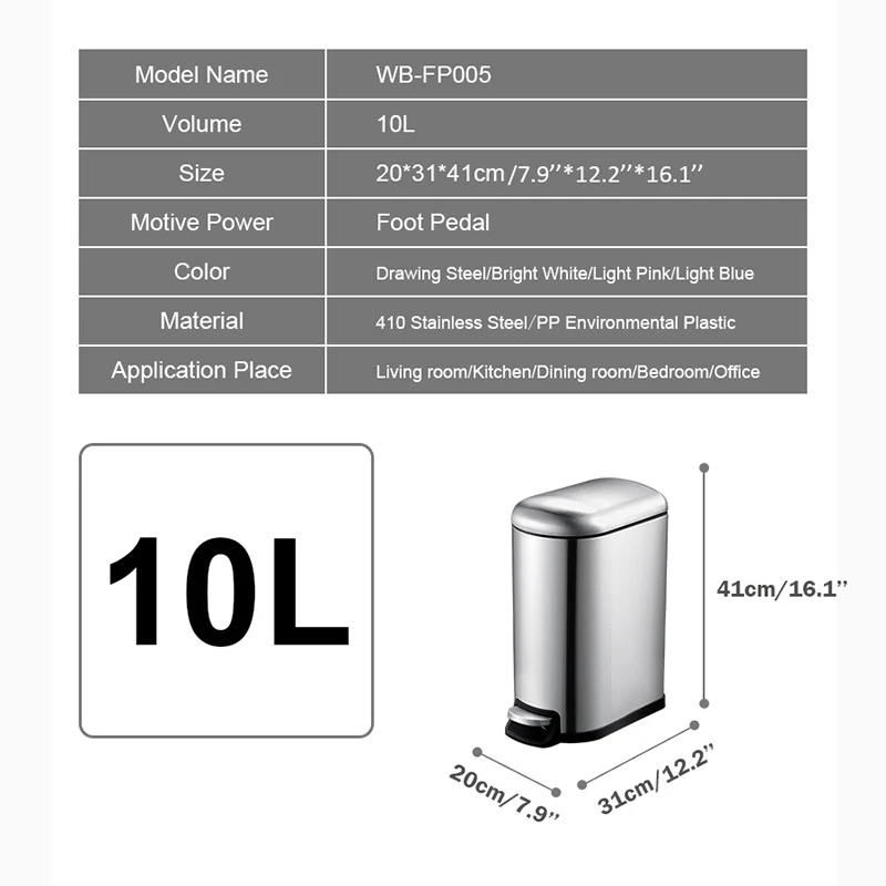 MR.BIN 10L Unique Stainless Steel Trash Can with Foot Pedal Nordic Minimalism Pressing Dustbin Waste Bin for Living Room | Дом и сад