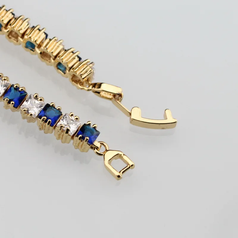 Квадратный белый циркон и Синий Циркон посеребренный браслет для здоровья