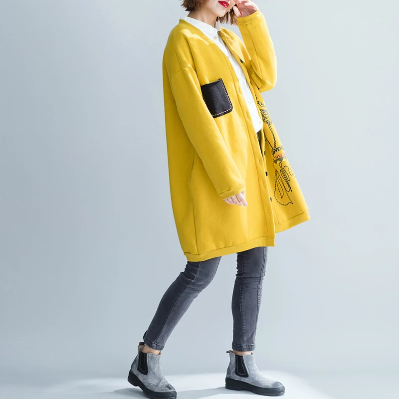 Женский однобортный кардиган средней длины Свободный Повседневный облегающий