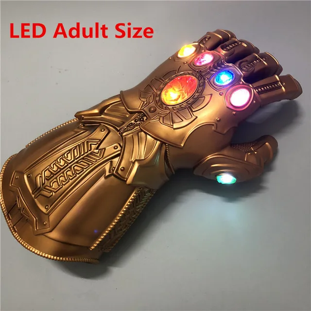 Adult LED Gloves Мстители 4 эндшпиль перчатки Таноса Косплэй Опора Мстители перчатки со светодиодами ПВХ Бесконечность Gauntlet дети, игрушки для взрослых Хэллоуин вечерние Новые - Цвет: Adult LED Gloves