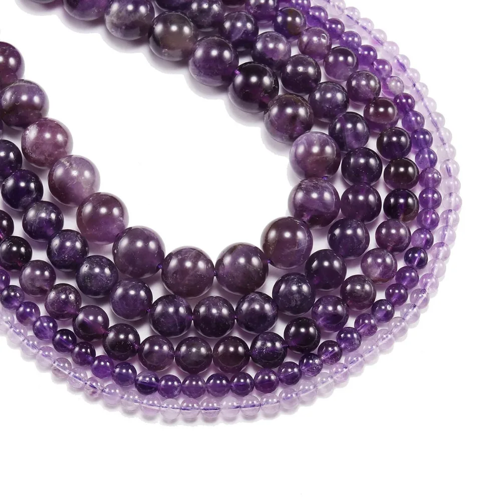 

1Strand/Lot 4-8mm Natural Purple Amethystes Crystal Stone Round Smooth Beads Loose Spacer Bead for DIY Jewelry Making Findings