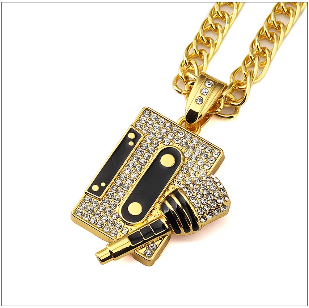 Музыка микрофон кулон Цепочки и ожерелья Для мужчин Jewelry хип-хоп цепочка цвета: золотистый, серебристый Цвет хип-хоп Рок DJ рэперские цепочки Для мужчин s Jewellery