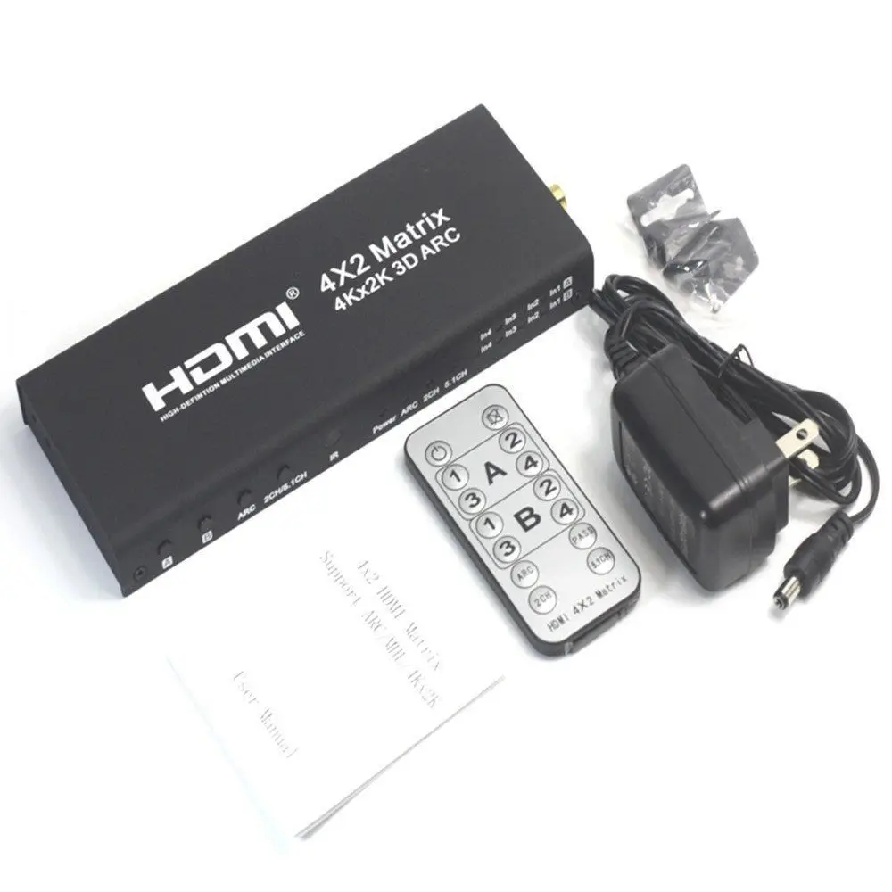 Топ 4x2 HDMI матричный переключатель HD True 4 к x 2 3D hdmi-коммутатор/сплиттер с SPDIF и L/R 3 5 мм