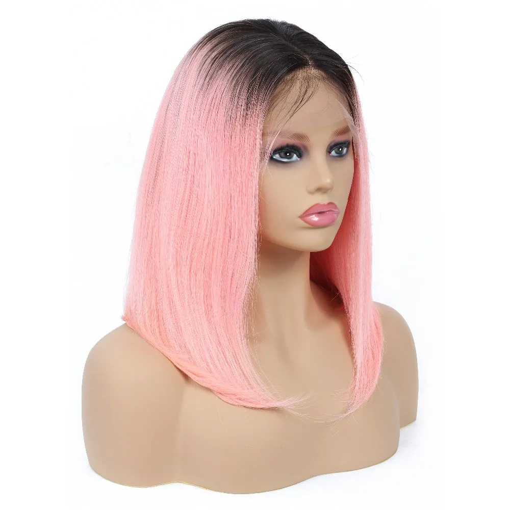 Phoebe кружевные фронтальные человеческие волосы парики Омбре T1B Pink короткие из