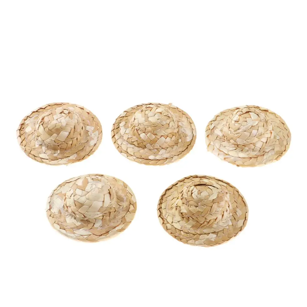 

5 Pieces Miniature Straw Hats For Dolls Handmade Small Strawhat Crafts DIY Jewelry Clothing Accessories Home Garden Decoration