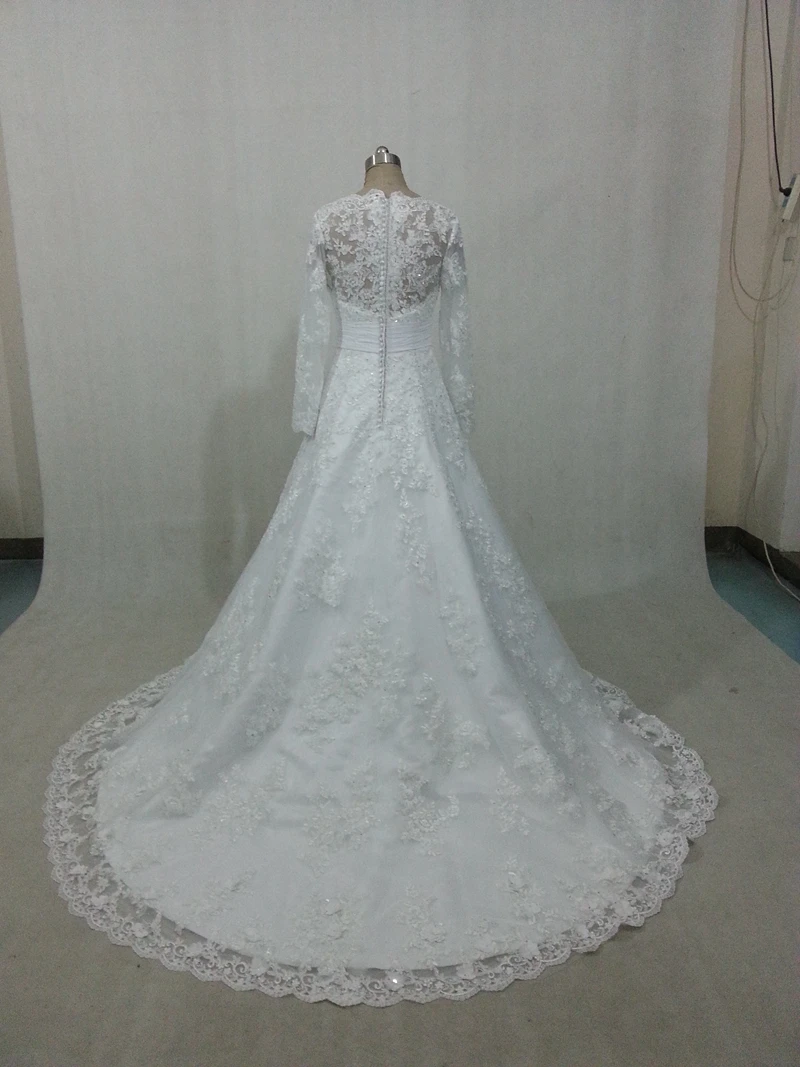 

New Arrival V Neck Long sleeve wedding dress 2021 Lace Appliques Beaded Wedding gown vestido de noiva casamento gelinlik