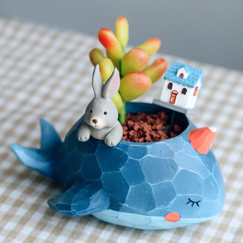 Цветочные горшки с маленькими китами 2 шт. голубые и розовые для суккулентов