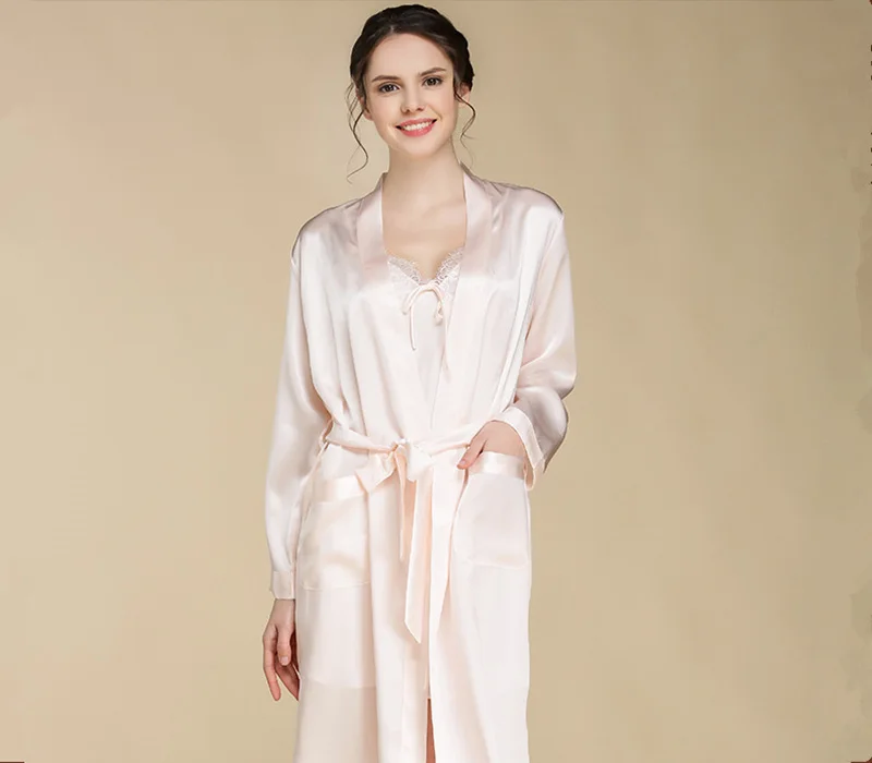 100% шелк облегченная ткань robe великолепного Атлас моющиеся полная длина одежды