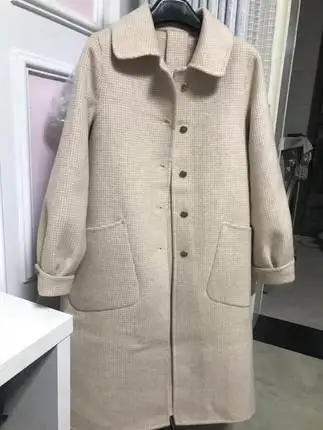 A Beige 5 button Осень г. Новое высококачественное двустороннее шерстяное пальто Женская Длинная шерстяная куртка модное красное свободное клетчатое шерстяное пальто, верхняя одежда - Цвет: A Beige 5 button