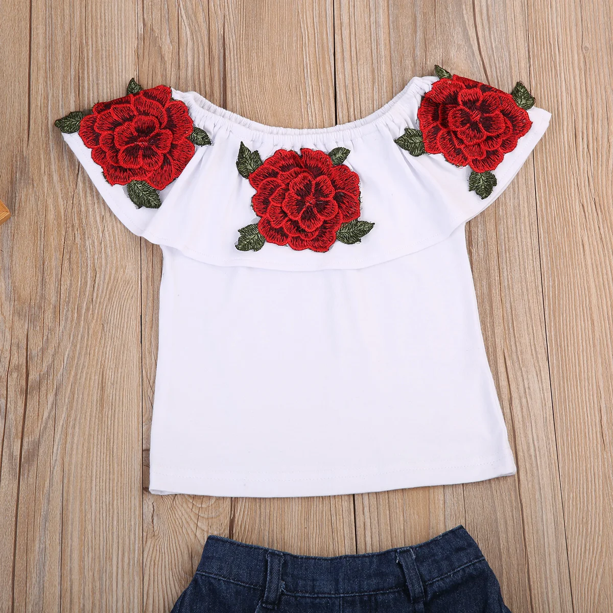 Комплект одежды для малышей из 2 предметов летние топы с объемным цветком