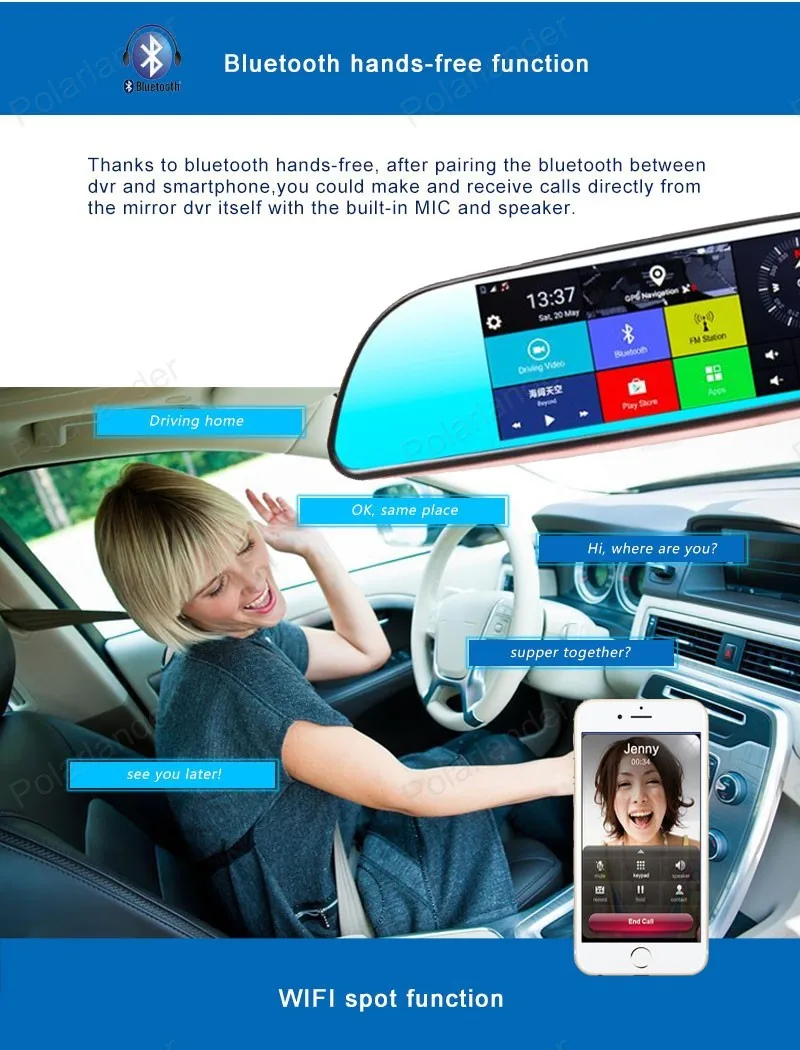 Видеорегистратор 3G автомобильный 7 дюймов Android 5 0 два объектива FHD 1080P Bluetooth Wi Fi FM GPS