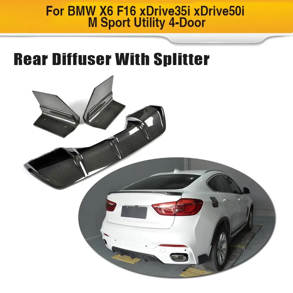 

Car Styling Rear Bumper Diffuser Lip Spoiler with Side Splitter for BMW F16 X6 M-Sport 2015 - 2017 Carbon Fiber Car Accessories