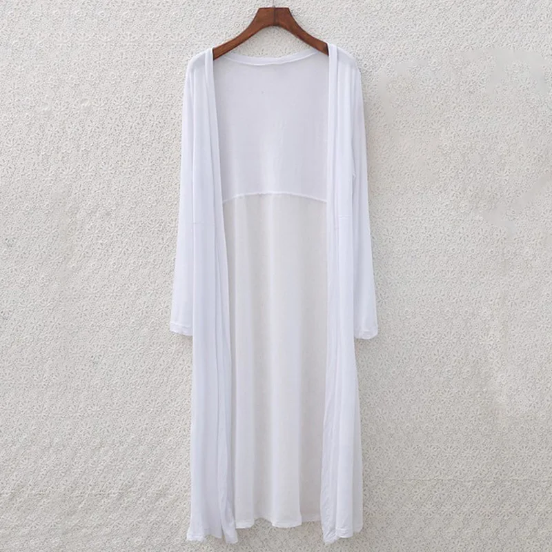 White Large Летний женский кардиган, длинный,, женские летние кардиганы, белый шифон, длинный кардиган, женская блуза, летняя, бохо, длинный рукав, Новинка - Цвет: White Large