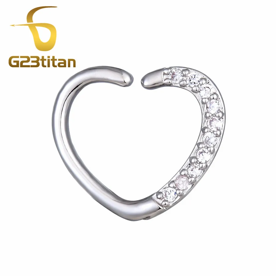 G23titan Серебро Любовь Сердце Стиль уха Daith пирсинг Кольца Кристалл Спиральные серьги имитация пирсинга перегородка кольцо в нос ювелирные изделия для тела - Окраска металла: Ear Daith Piercing
