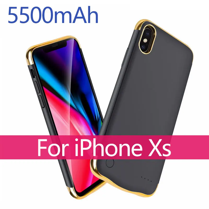 Xs Black Батарея чехол для iPhone X XR XS xsmax 5500/6000 мА/ч, внешняя Батарея Зарядное устройство чехол резервного копирования Мощность банк Портативный Мощность зарядный чехол - Цвет: Xs Black