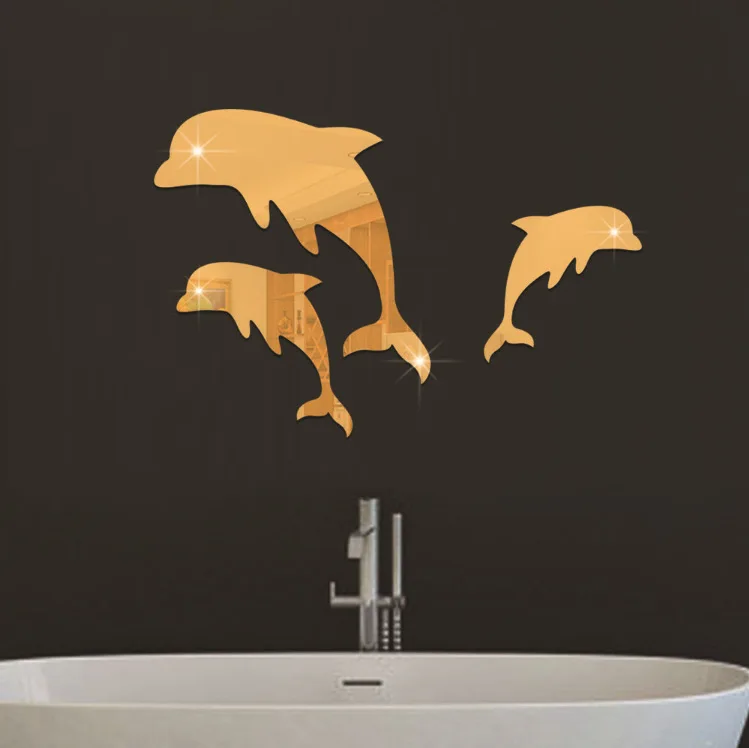 Настенная Наклейка 3D зеркальный Дельфин Съемный Фон Украшение милый для дома