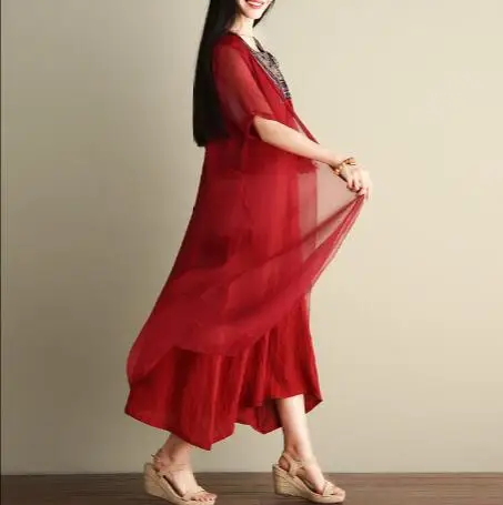 Женские платья размера XXL лето 2020 богемное платье в китайском стиле с вышивкой и