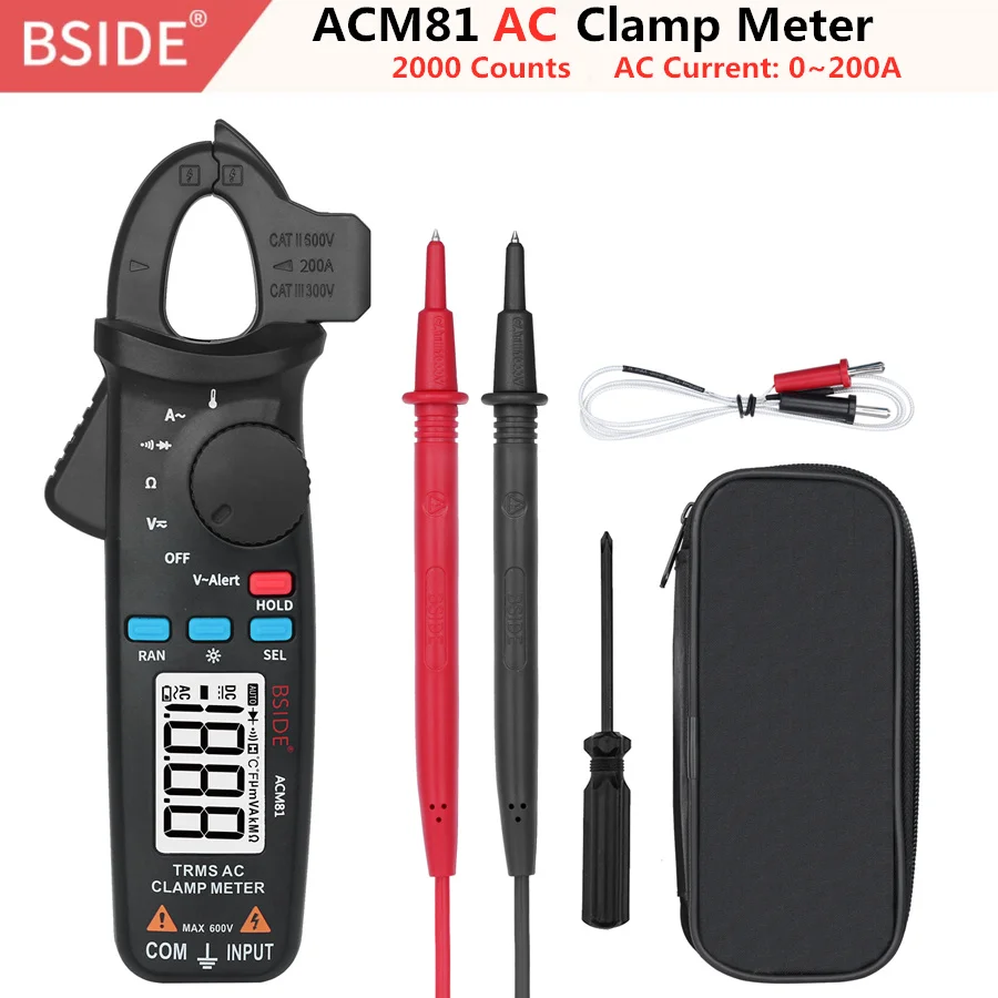 ACM81-Black BSIDE ACM81 AC клещи 1mA True RMS Авто Диапазон мини цифровой мультиметр v-оповещение ток тестовый диод тестовый er с задней клипсой - Цвет: ACM81-Black