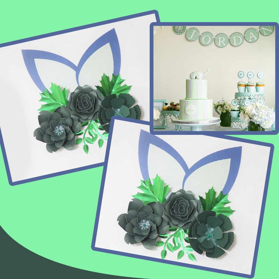 Cardstock темно-зеленый DIY Бумажные Цветы Листья комплект с ушами для свадебных