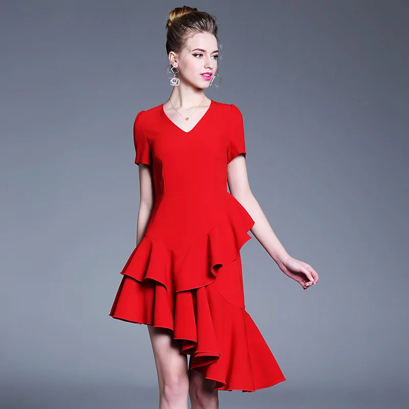 Женское асимметричное платье с оборками элегантное в европейском стиле