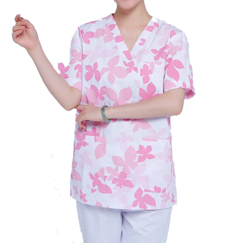 

[TOP]Women's Short Sleeve Cute Printed V-Neck Scrub Tops /nurse medical unifrom