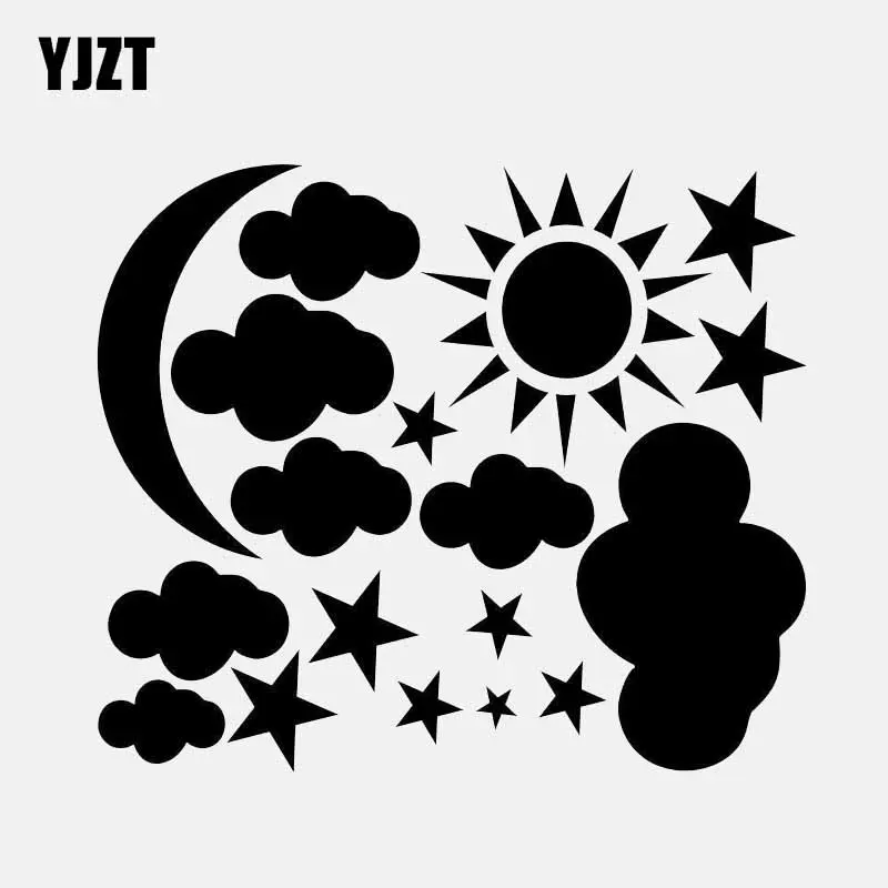 

YJZT 15.2CM*13CM Sun Moons Stars And Clouds Vinyl Decal Car Sticker Black/Silver C3-0591