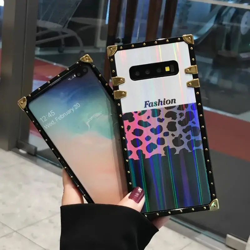 YHBB чехол S Модный Лазерный квадратный чехол для samsung Note 10 8 9 с золотыми заклепками сексуальный леопардовый чехол для samsung Galaxy S10 Plus S9
