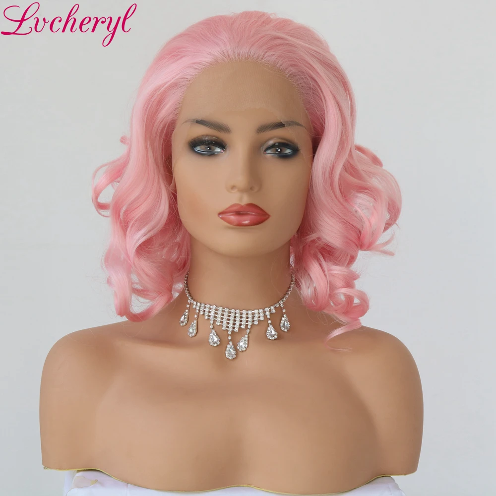 Lvcheryl ручная завязанная трендовая кудрявая сексуальная розовая высокая плотность термостойкие вечерние парики из синтетического кружева для женщин