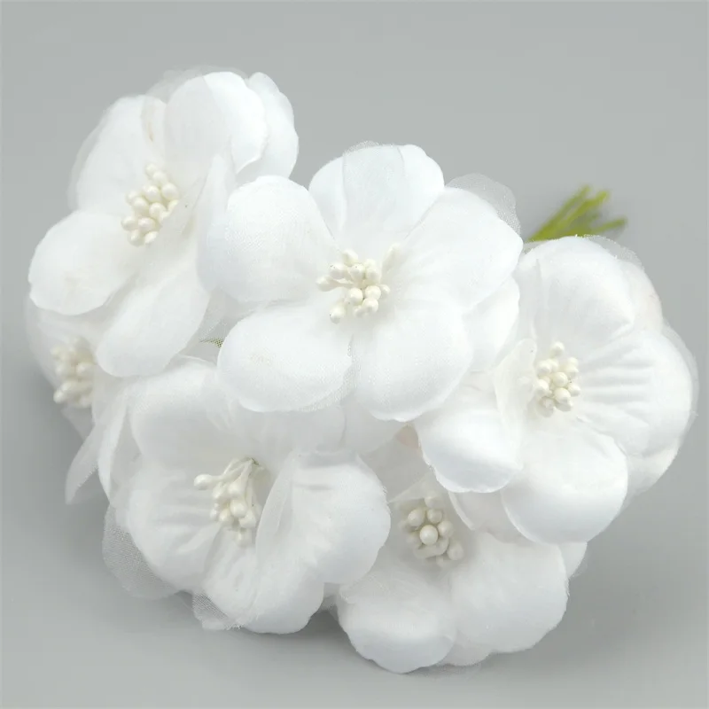 White 6 шт./лот, 5 см, шелк, скрапбукинг, мини-роза, искусственная бутоньерка, букет цветов для свадебного украшения, сделай сам, венок, ремесло, свадебный цветок - Цвет: White