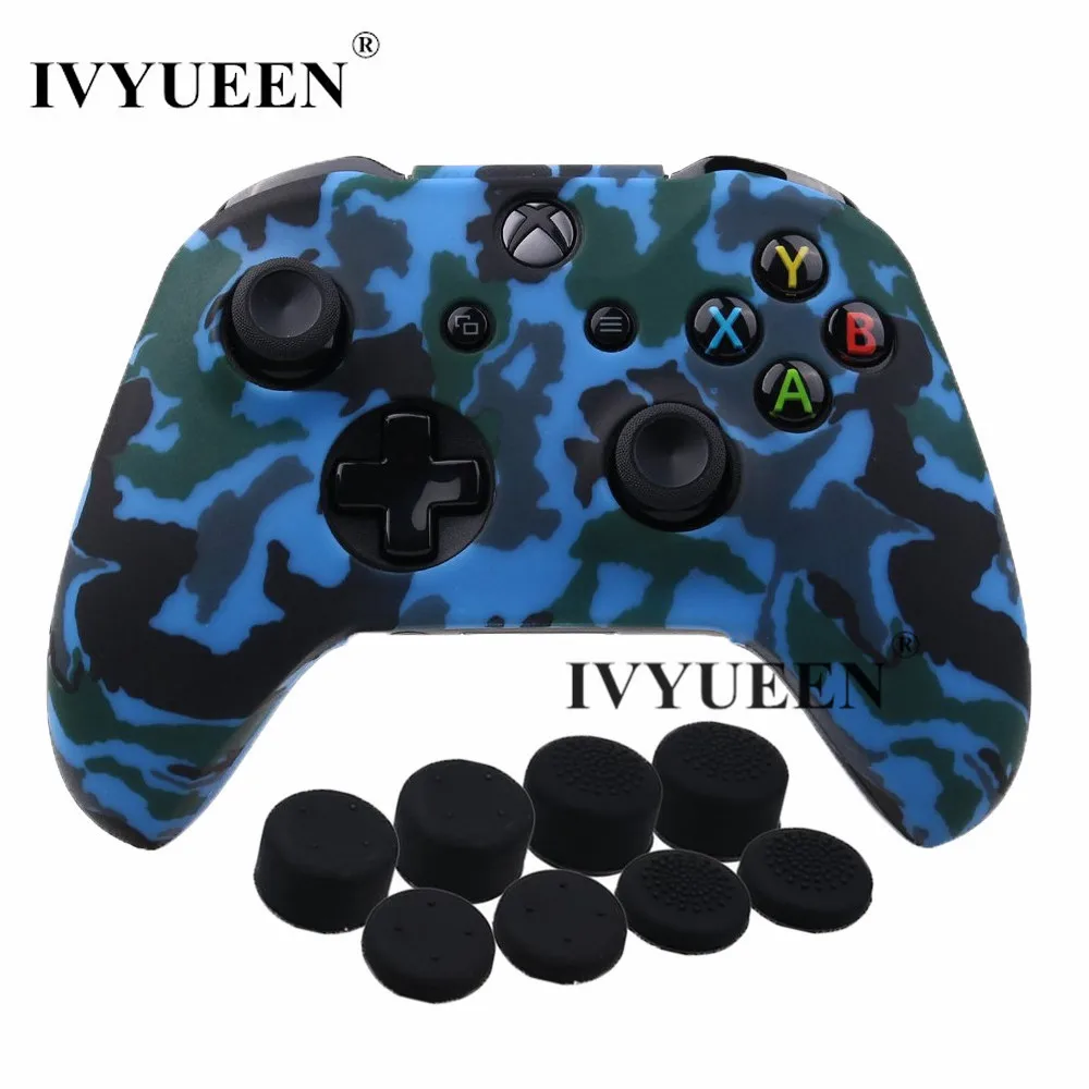 Blue Camo IVYUEEN 9 в 1 Камуфляж силиконовый защитный чехол кожи для microsoft Xbox One X S контроллер с 8 Thumb Stick ручки рулевые мотоциклов шапки - Цвет: Blue Camo