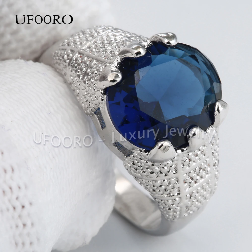 Кольца UFOORO из Королевского голубого циркония с круглым камнем обручальное