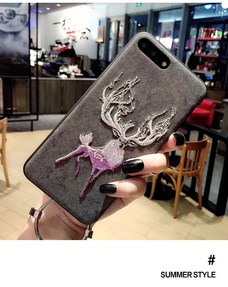 Милый мягкий кожаный чехол с 3D вышивкой фламинго, оленя, оленя для iphone 6 S, 7, 8 plus, X, чехол для samsung Galaxy S8, S9, Note, 8, чехол s