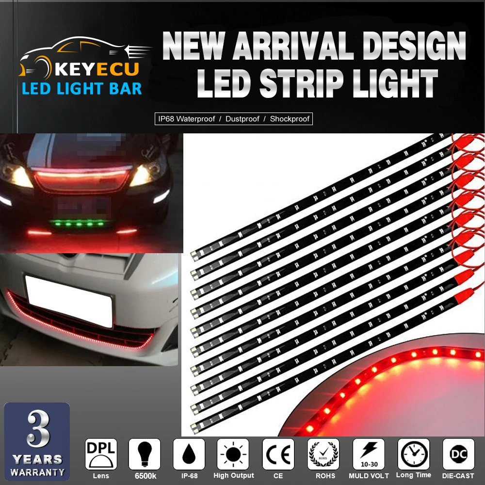 

KEYECU Pure red 12V 30CM 15SMD High Power LED Strip Lights Waterproof Car Motor Flexible LED Light Strips Flexible, waterproof