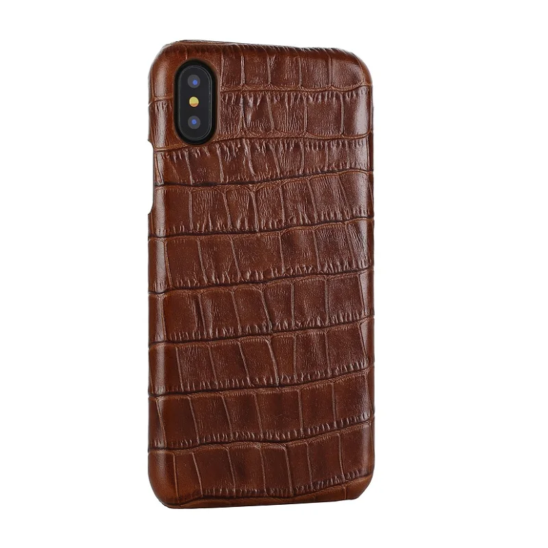 Brown Solque чехол из натуральной кожи для iPhone X XS MAX XR 7 8 Plus настоящий кожаный чехол для мобильного телефона роскошный крокодил тонкий Чехол - Цвет: Brown