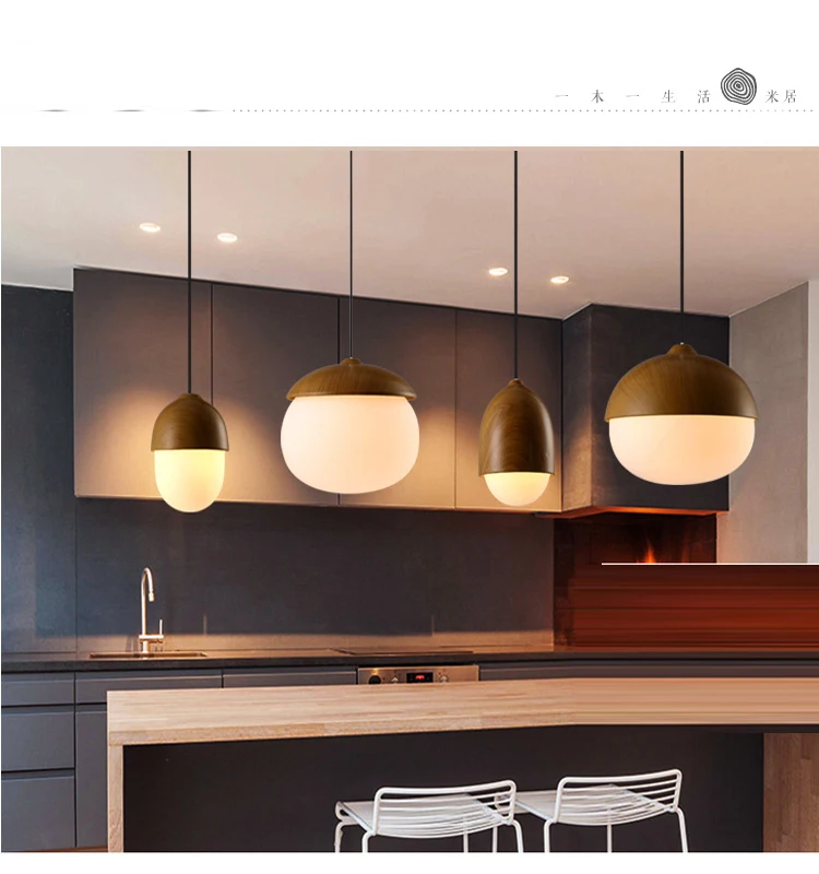 Scandinavian Style Glass Bar Cafe Restaurant Imitation wood Cute Nuts Light Pastoral Chandelier CL MZ140 | Освещение