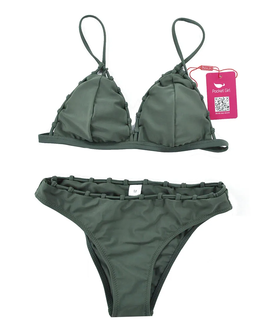 Женское бикини с карманами комплект бандажного пляжная одежда 2018 купальники