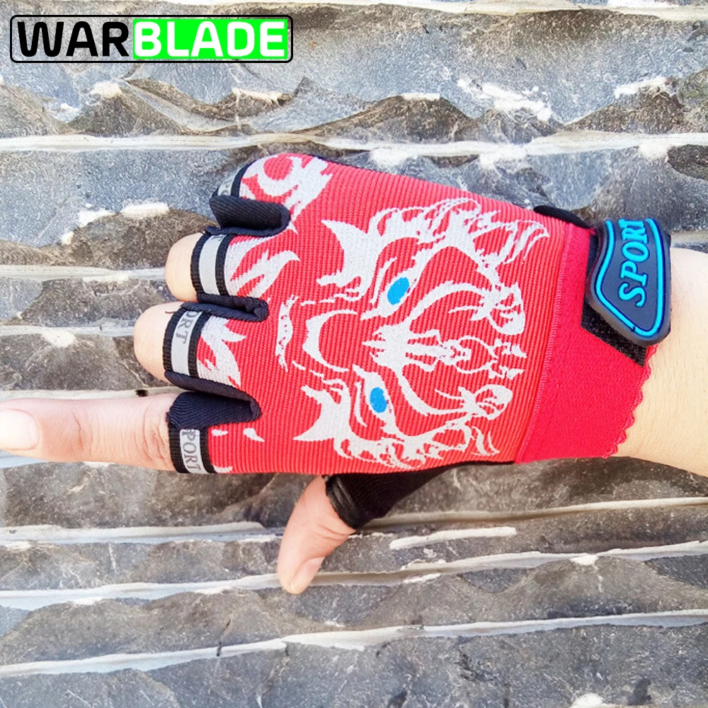 WarBLade, детские перчатки с полупальцами, детские перчатки для велоспорта, езды на велосипеде, бега, перчатки для мальчиков и девочек, спортивные варежки на открытом воздухе - Цвет: red