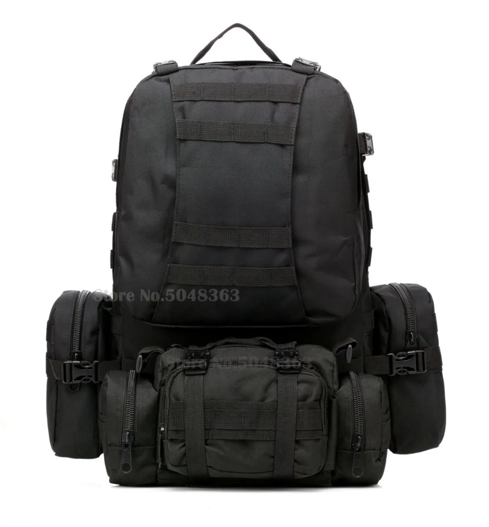Black 55L Molle военный тактический рюкзак для рыбалки, походов, охоты, альпинизма, камуфляж, альпинизма, сумки 600D - Цвет: Black
