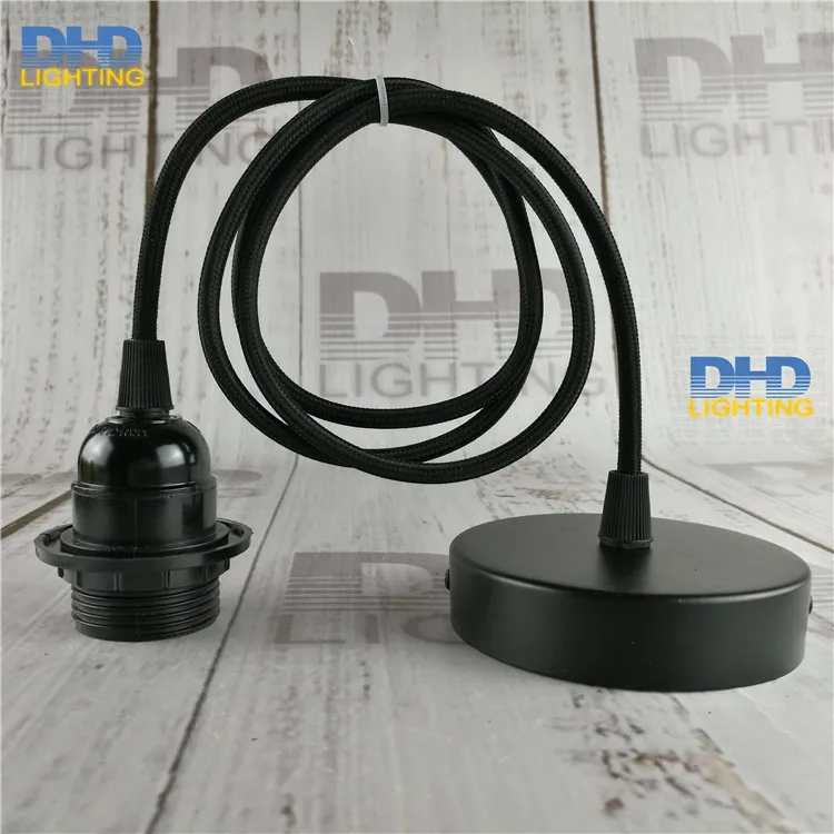 

Sample order E27 DIY edison lamp fixture black bakelite threaded socket plastic lamp holder with black cable and ceiling plate