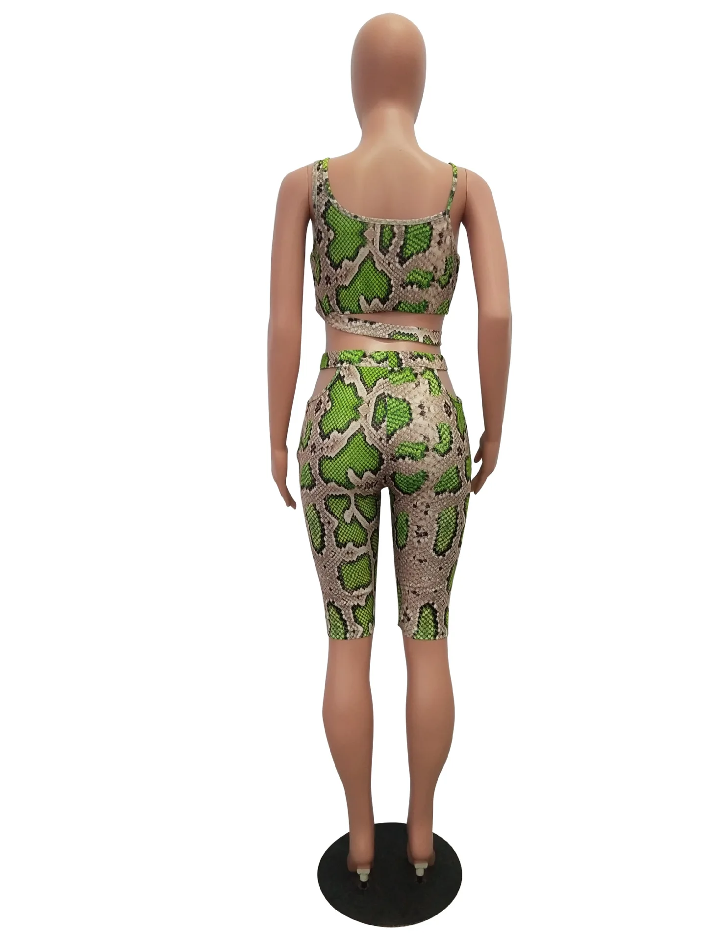ANJAMANOR неоновый зеленый змеиная кожа печати бинты Bodycon 2 шт. Набор сексуальная одежда для женщин соответствующие наборы шорты летние D29-AA56