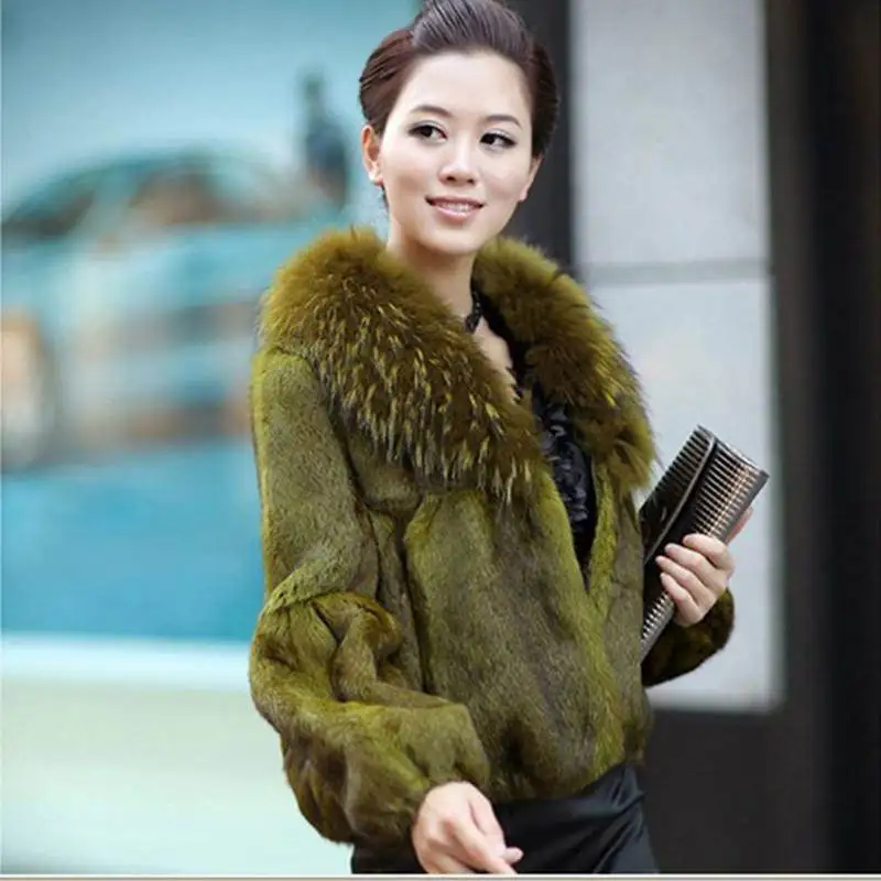 

2019 Women Winter Genuine Real Whole Rabbit Fur Coats With Natural Real Fox Fur Collar Overcoat Female Short Real Fur Coats V275